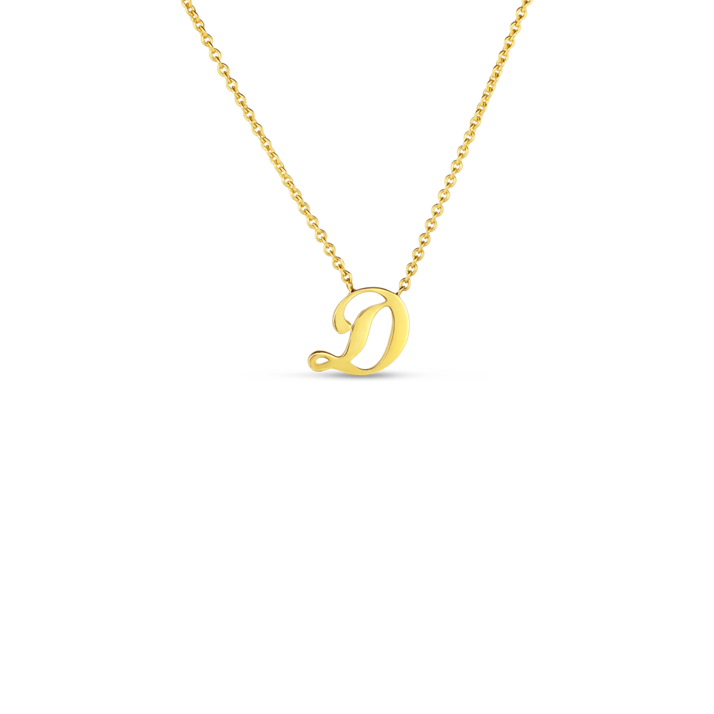 18K Yellow Gold Script Initial “D” Necklace