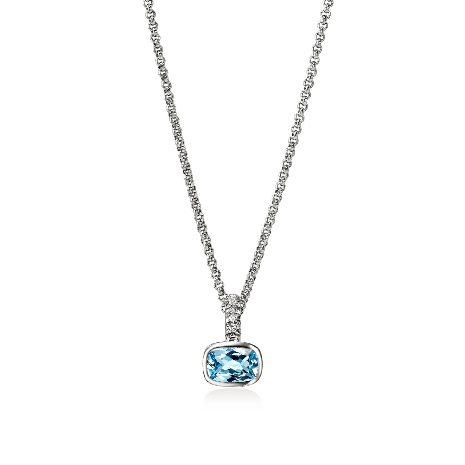 Heishi Sterling Silver Blue Topaz and Diamond Pendant Necklace