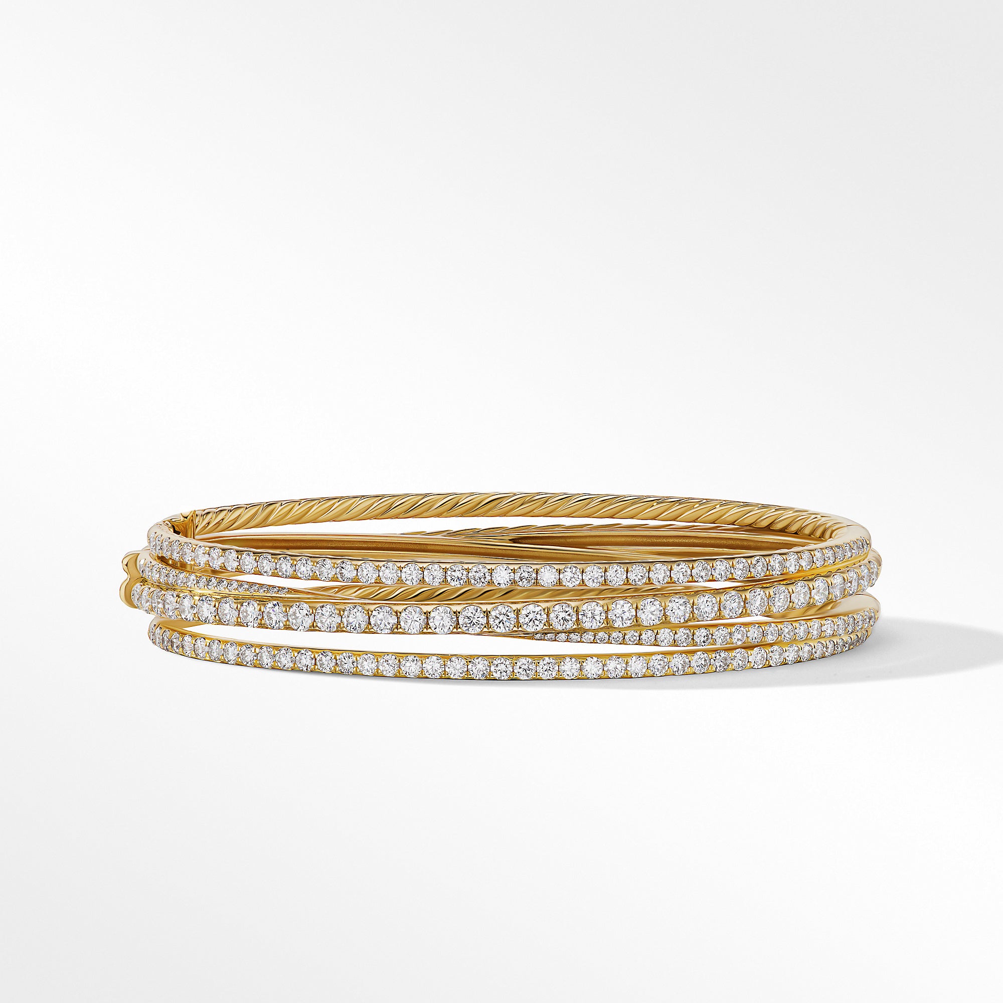 Pavé Crossover Three Row Bracelet in 18K Yellow Gold with Diamonds, 11mm