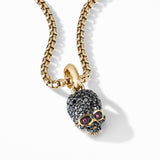 Memento Mori Skull in Full Pavé Black Diamonds, Rubies and 18K Yellow Gold