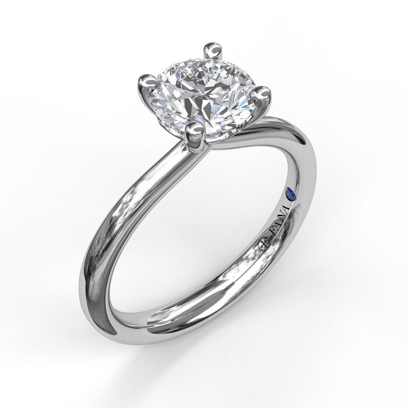 18K White Gold Timeless Round Cut Solitaire Semi-Mount Engagement Ring