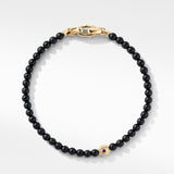 Spiritual Beads Evil Eye Bracelet with Black Onyx, Sapphire and 18K Yellow Gold, 4mm