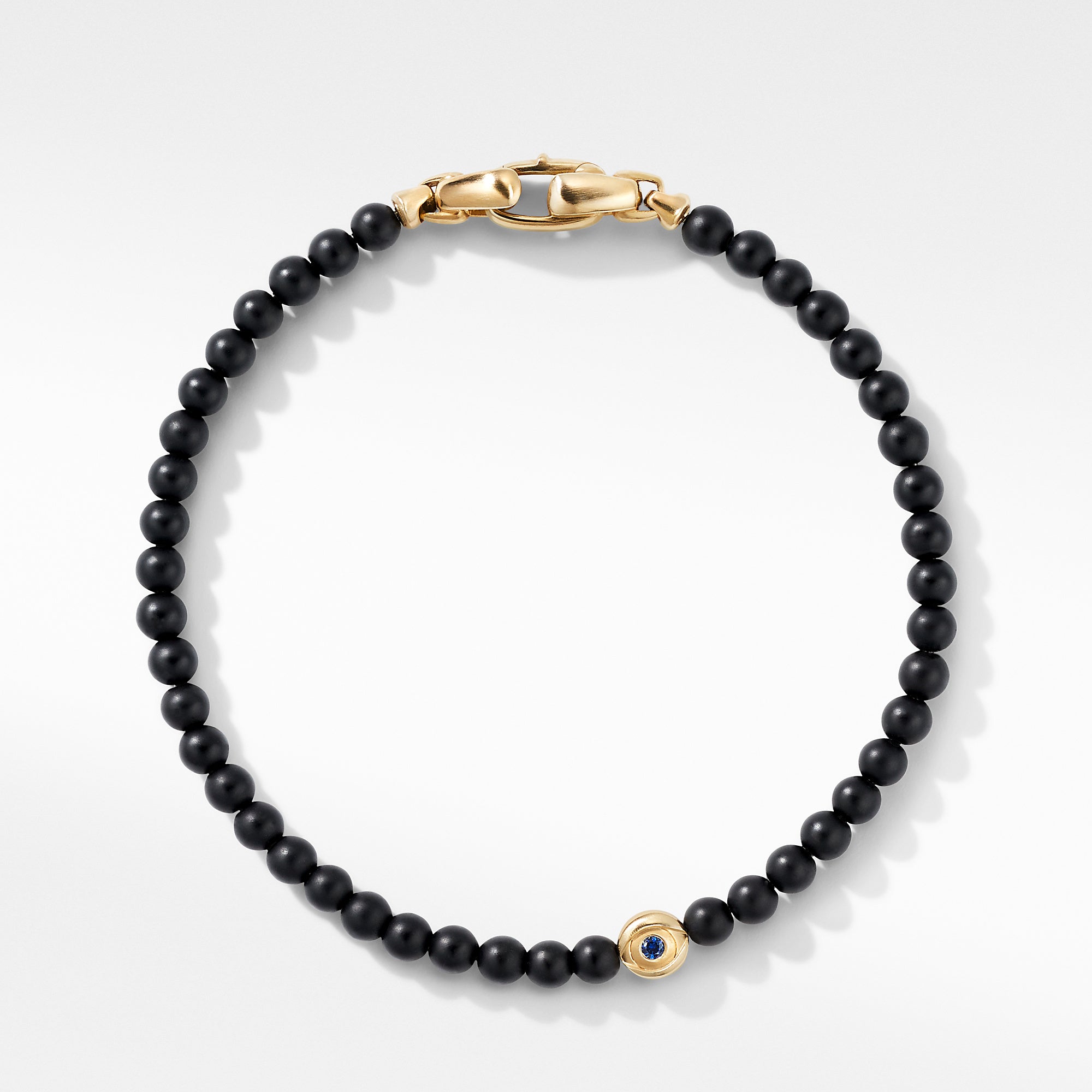 Spiritual Beads Evil Eye Bracelet with Black Onyx, Sapphire and 18K Yellow Gold, 4mm