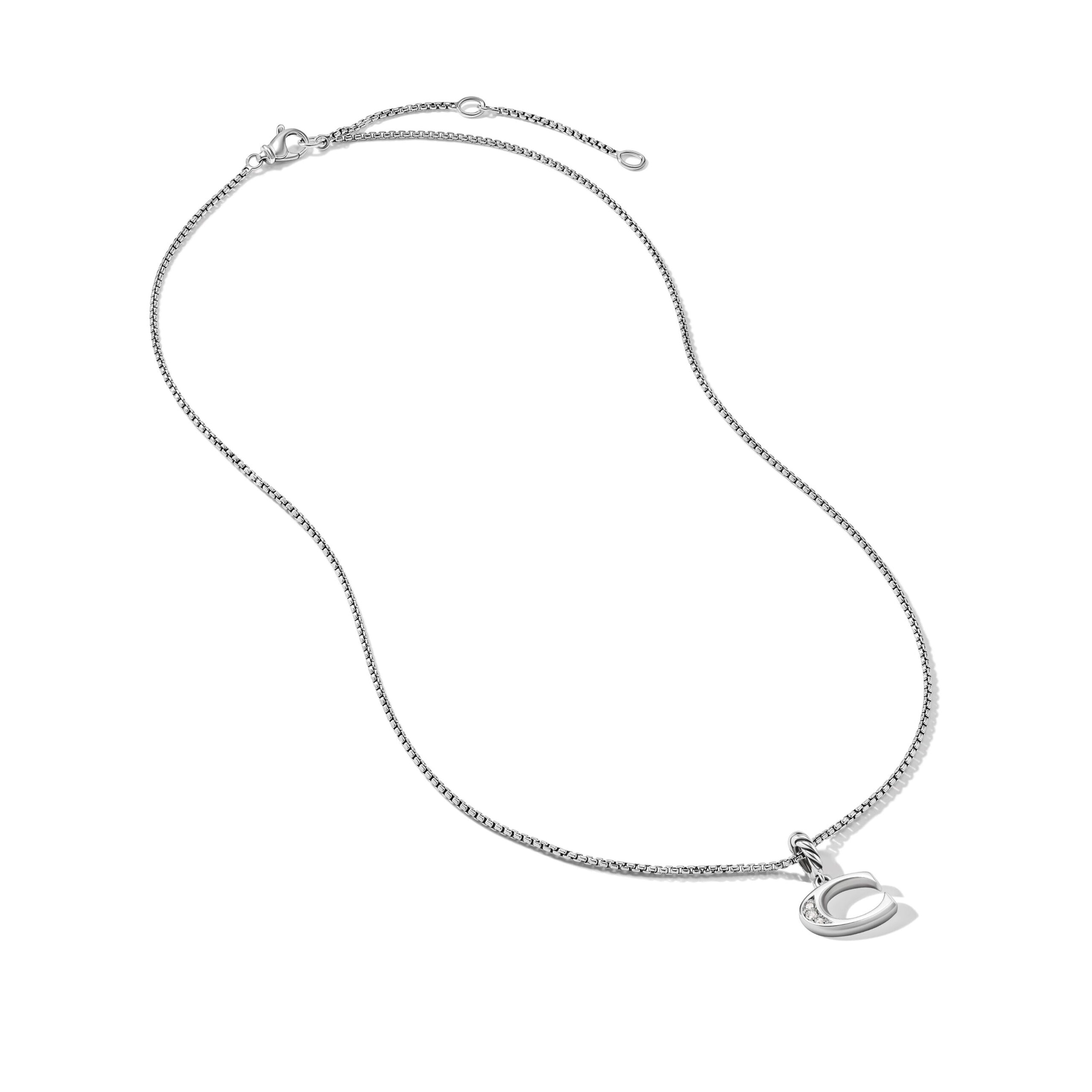 Pavé Initial Pendant Necklace in Sterling Silver with Diamond C