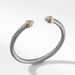 Classic Cable Bracelet in Sterling Silver with 14K Yellow Gold and Pavé Diamond Domes, 5mm