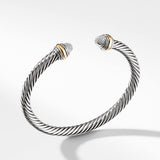 Classic Cable Bracelet in Sterling Silver with 14K Yellow Gold and Pavé Diamond Domes, 5mm