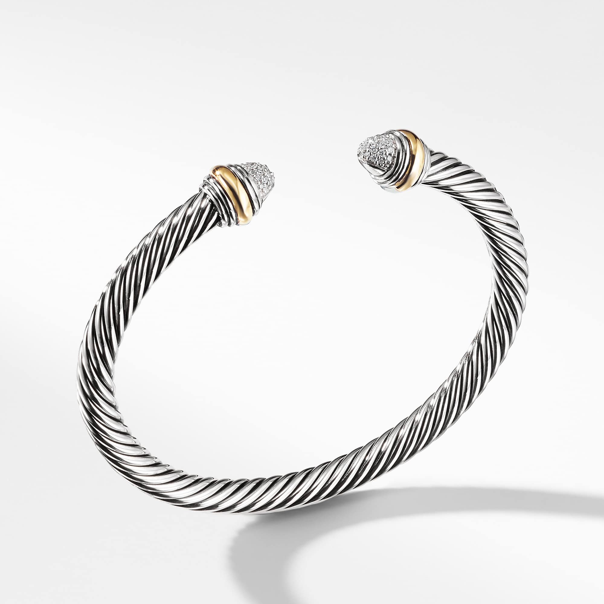Classic Cable Bracelet in Sterling Silver with 14K Yellow Gold and Pavé Diamond Domes, 5mm
