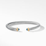 Classic Cable Bracelet in Sterling Silver with 14K Yellow Gold and Blue Topaz, 5mm
