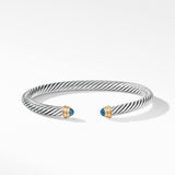 Classic Cable Bracelet in Sterling Silver with 14K Yellow Gold and Blue Topaz, 5mm