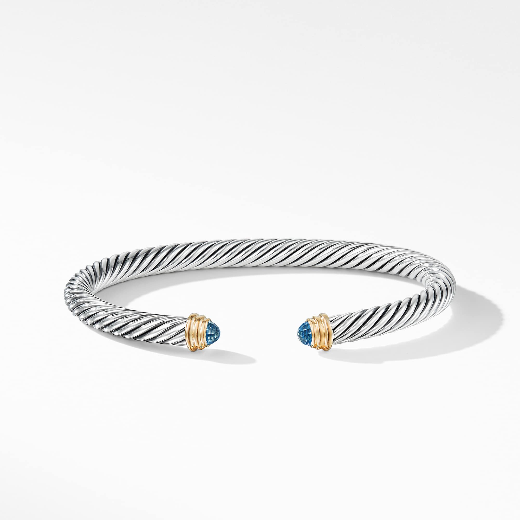 Classic Cable Bracelet in Sterling Silver with 14K Yellow Gold and Blue Topaz, 5mm