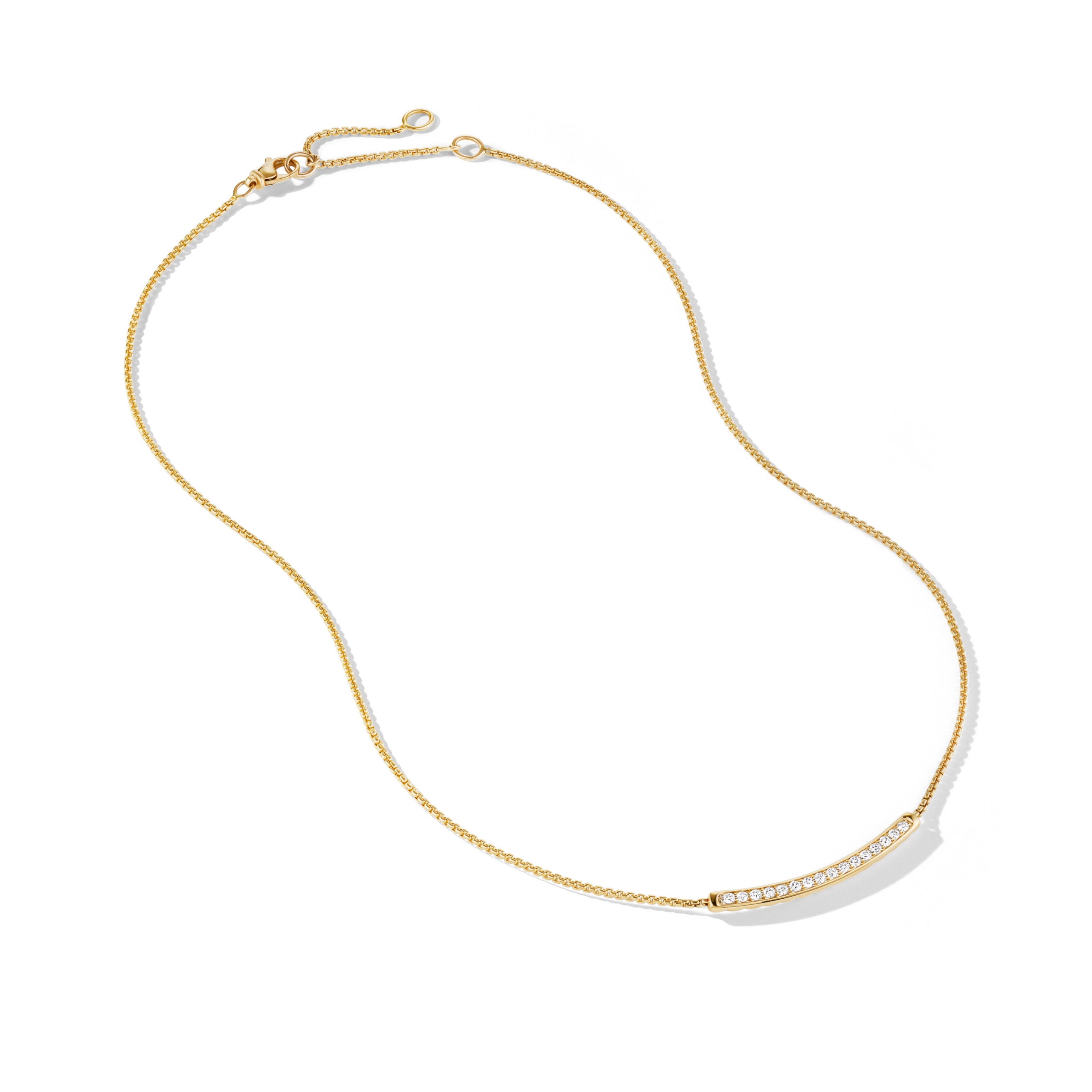 Petite Pavé Bar Necklace in 18K Yellow Gold with Diamonds, 1.25mm
