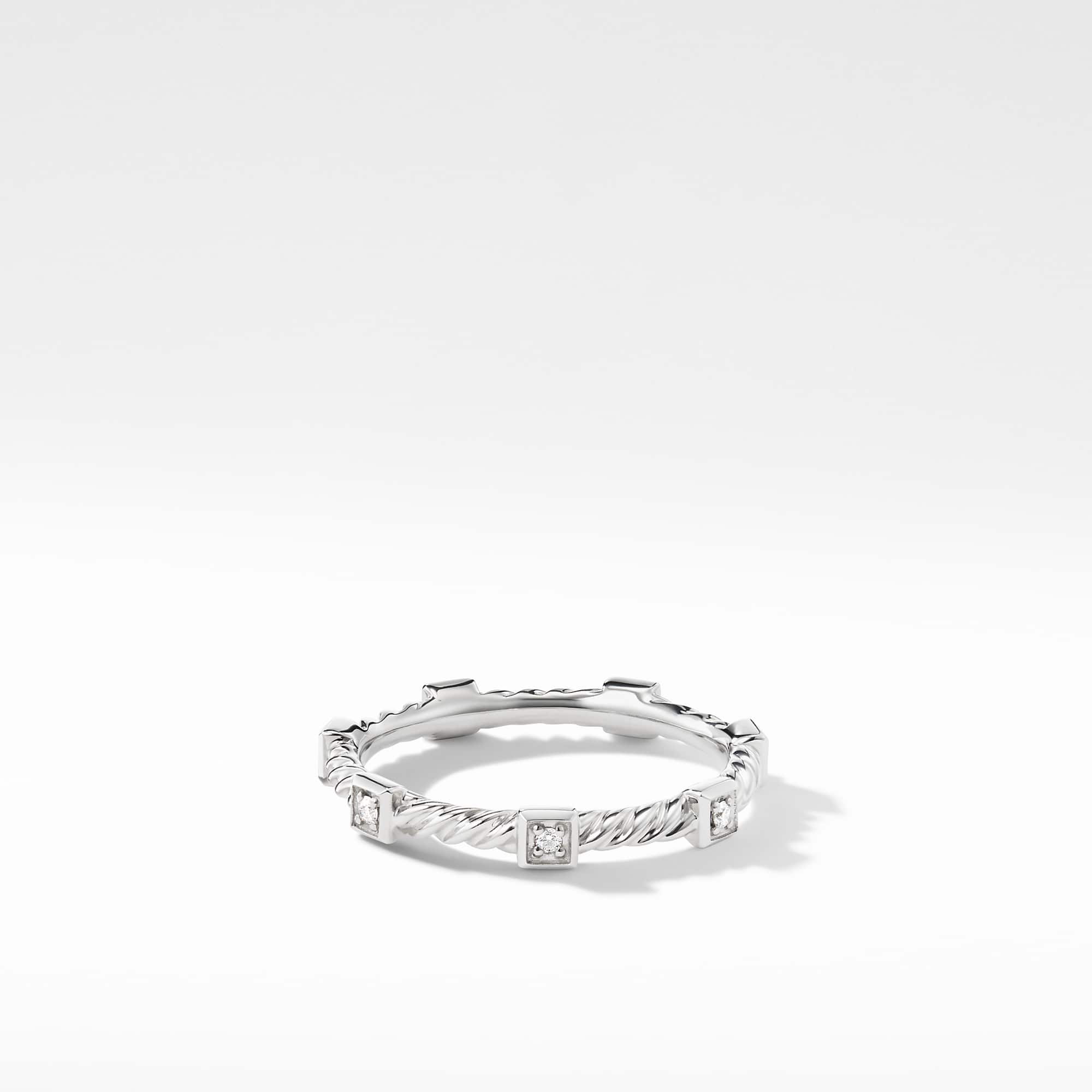 Cable Collectibles® Stations Stack Ring in 18K White Gold with Diamonds, 2mm
