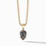 Memento Mori Skull in Full Pavé Black Diamonds, Rubies and 18K Yellow Gold