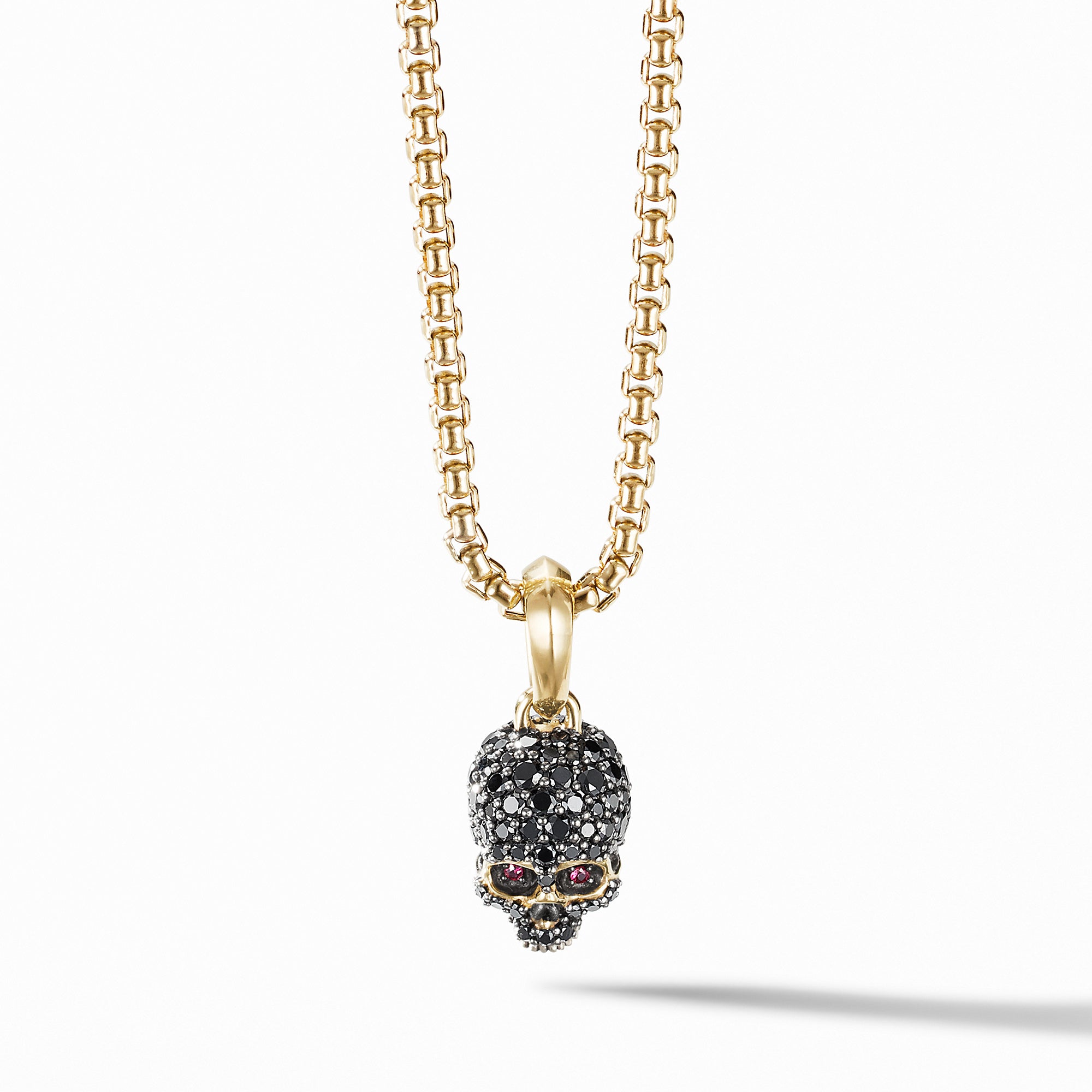Memento Mori Skull in Full Pavé Black Diamonds, Rubies and 18K Yellow Gold