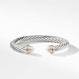 Classic Cable Bracelet in Sterling Silver with 14K Yellow Gold and Pearls, 7mm
