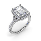 18K White Gold Striking Split Shank Diamond Halo Semi-Mount Engagement Ring