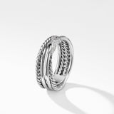 X Crossover Band Ring in Sterling Silver with Diamonds, 6mm