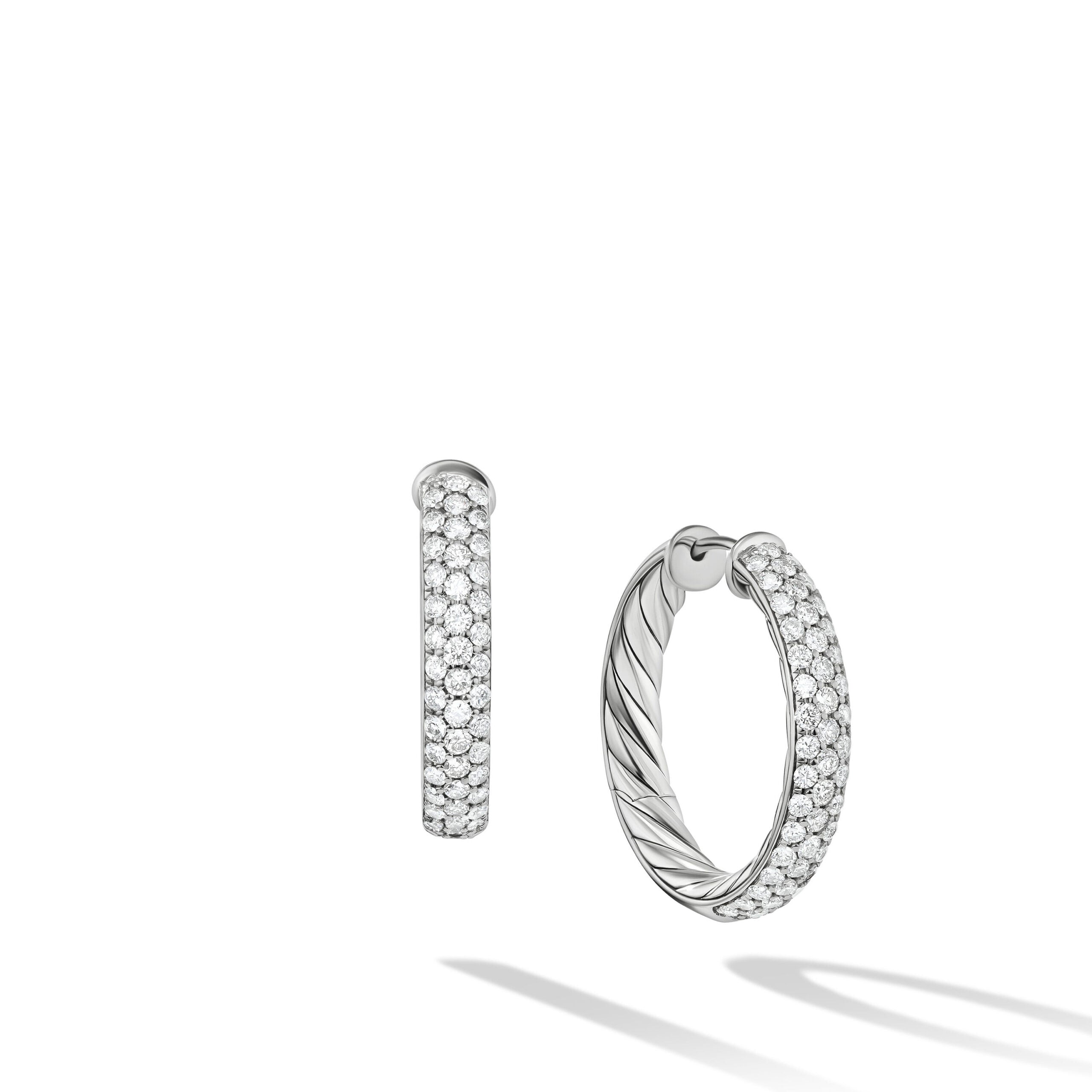 DY Mercer Hoop Earrings in Sterling Silver with Diamonds, 25.4mm