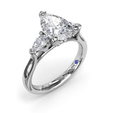 18K White Gold Three-Stone Pear Diamond Semi-Mount Engagement Ring