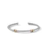 Petite Helena Classic Cable Station Bracelet in Sterling Silver with 18K Yellow Gold with Diamonds, 3mm