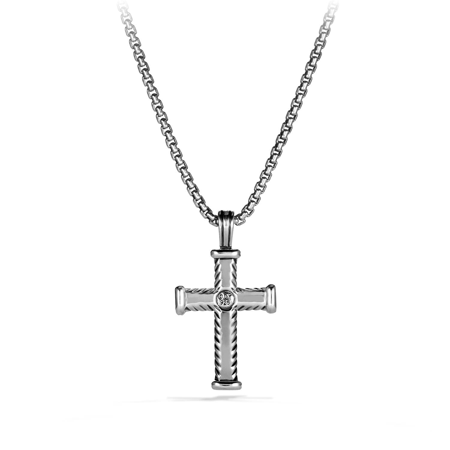 Chevron Cross Pendant in Sterling Silver with Black Diamonds, 33.5mm
