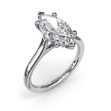 18K White Gold Sparkling Marquise Solitaire Diamond Semi-Mount Engagement Ring