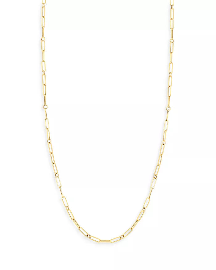 18K DESIGNER YELLOW GOLD PAPERCLIP and ROUND LINK 17 INCH CHAIN