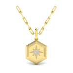 Amuleta Center Starburst Diamond Hexagon Pendant Necklace in 18K Yellow Gold