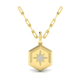 Amuleta Center Starburst Diamond Hexagon Pendant Necklace in 18K Yellow Gold