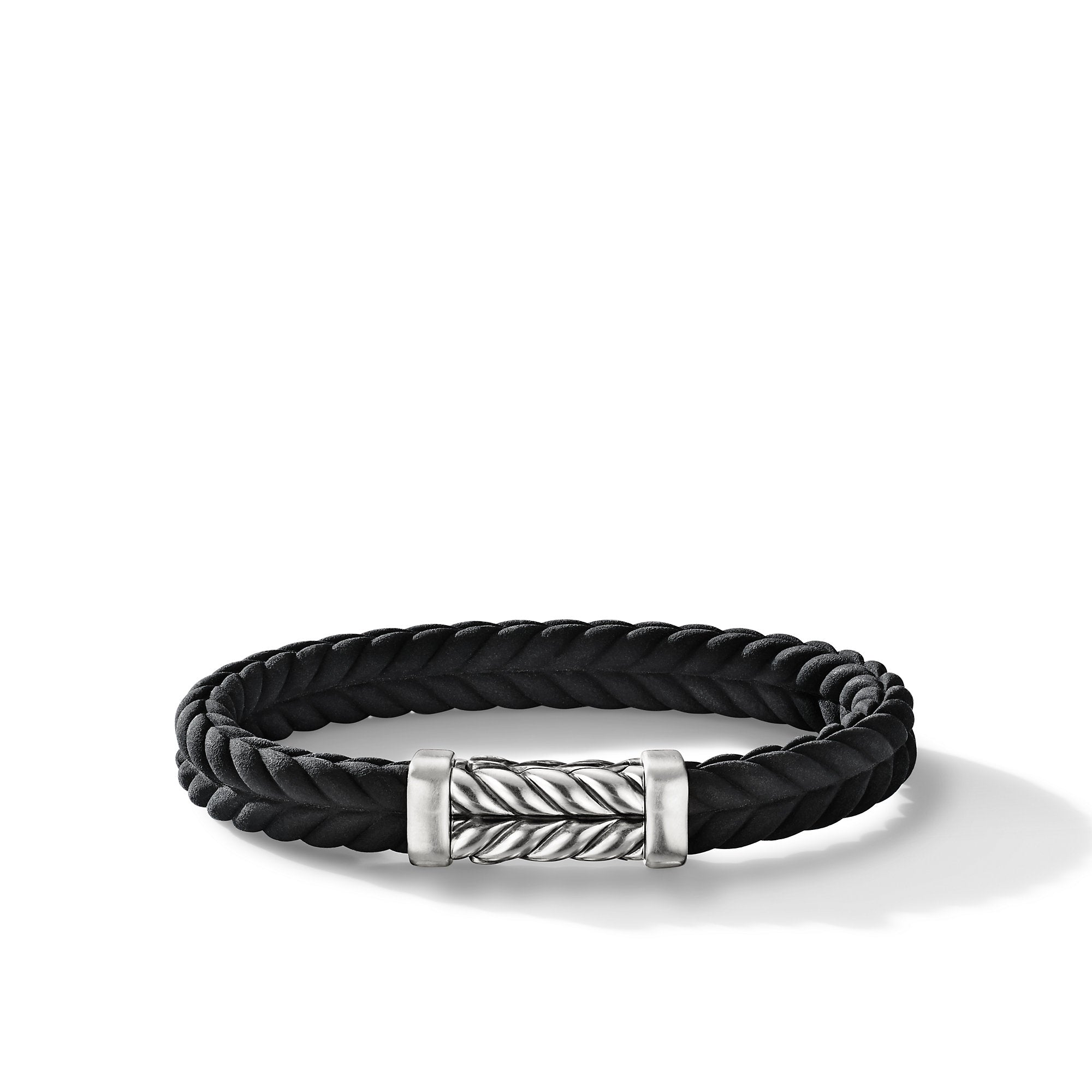 Chevron Bracelet in Black Rubber with Sterling Silver, 9mm