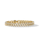 Curb Chain Bracelet in 18K Yellow Gold with Diamonds, 7mm