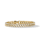 Curb Chain Bracelet in 18K Yellow Gold with Diamonds, 7mm
