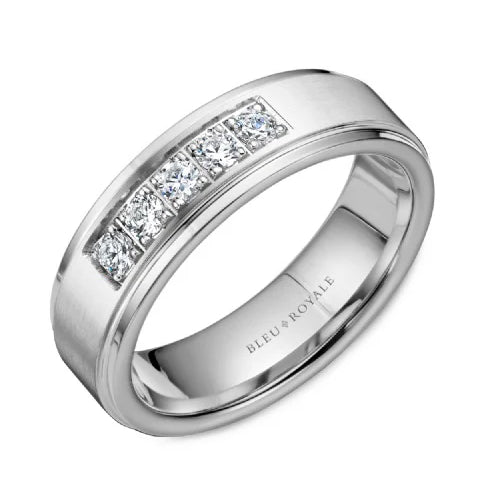 Bleu Royale 7.5mm Men’s Wedding Band in 14K Yellow Gold with Princess-Cut Black Diamonds (.60ctw)