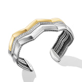 Zig Zag Stax Three Row Cuff Bracelet in Sterling Silver with 18K Yellow Gold and Diamonds, 17.4mm