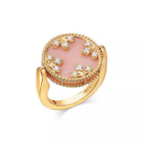 18K Yellow Gold Diamond, Pink Opal & Mother of Pearl Venetian Princess Medallion Reversible Ring
