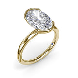 18K Yellow Gold Half Bezel Oval Diamond Semi-Mount Engagement Ring