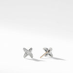 Petite X Stud Earrings in Sterling Silver with Diamonds, 8.4mm