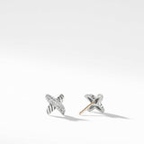 Petite X Stud Earrings in Sterling Silver with Diamonds, 8.4mm