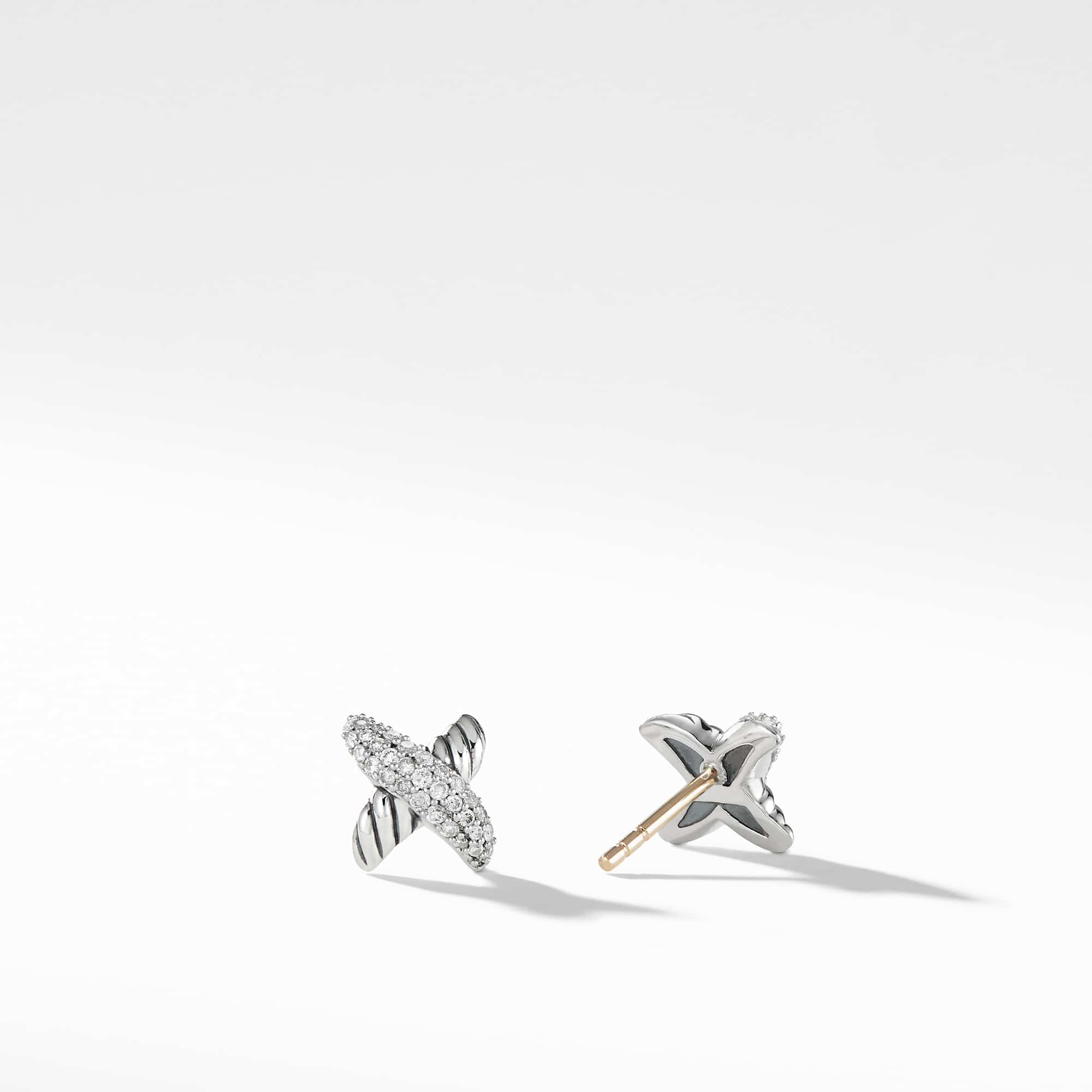 Petite X Stud Earrings in Sterling Silver with Diamonds, 8.4mm
