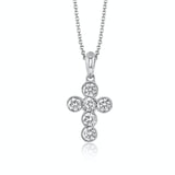 18K White Gold Milgrain Edge Diamond Cross Pendant