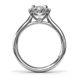18K White Gold Graduated Halo Emerald Diamond Semi-Mount Engagement Ring