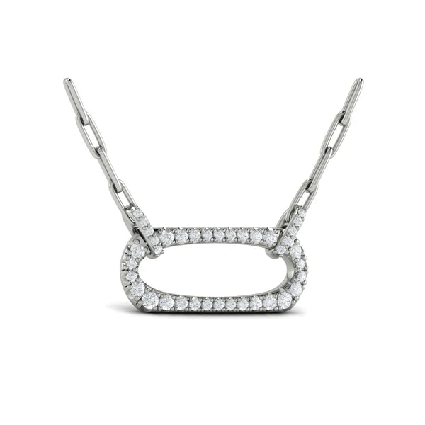 Reina Diamond East-West Open Oval Link Pendant Necklace in 18K White Gold