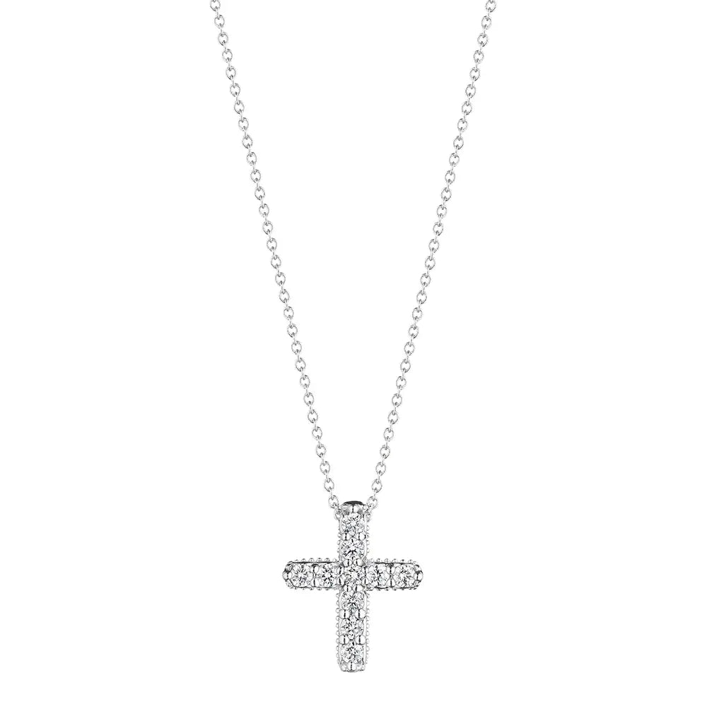 18K White Gold Medium Diamond Cross