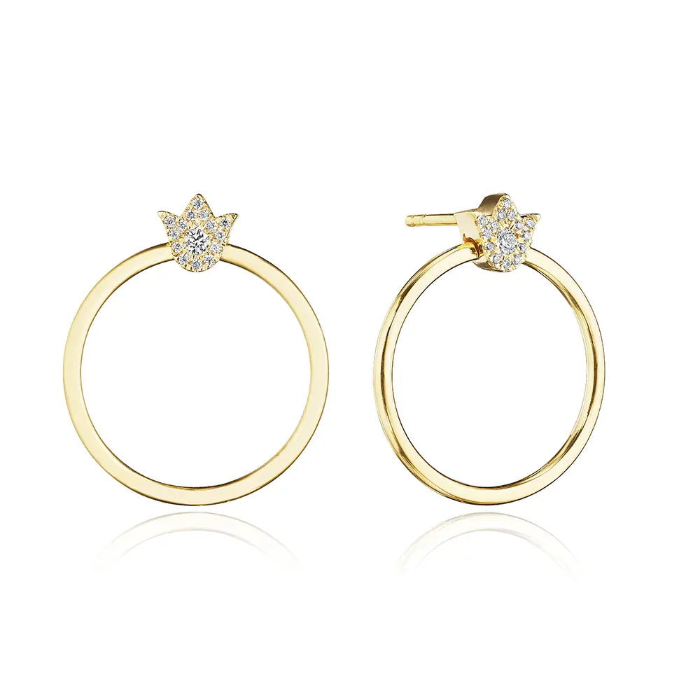 18K Yellow Gold Small Crest Circle Earrings