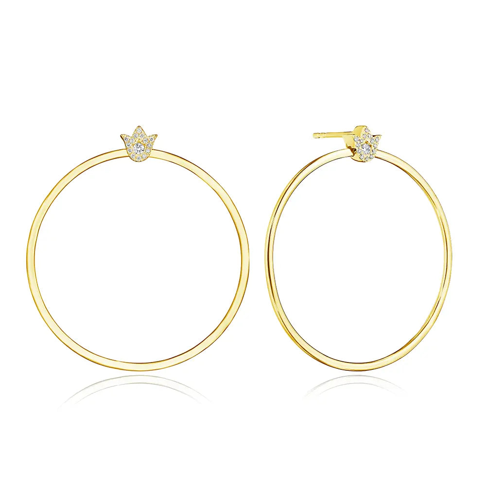18K Yellow Gold Medium Crest Circle Earrings