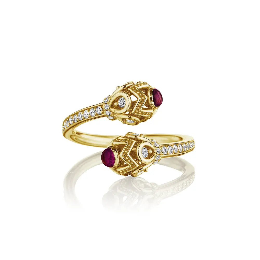 18K Yellow Gold Diamond and Rhodolite Toi Et Moi Ring