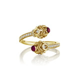 18K Yellow Gold Diamond and Rhodolite Toi Et Moi Ring