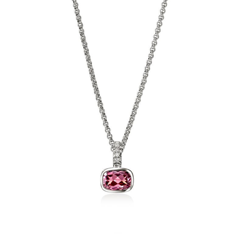 Heishi Sterling Silver Rhodolite and Diamond Pendant Necklace