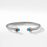 Classic Cable Bracelet in Sterling Silver with 14K Yellow Gold and Blue Topaz, 5mm