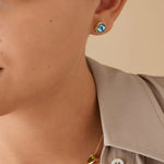 18K Yellow Gold Blue Topaz Stud Earrings, 0.37"